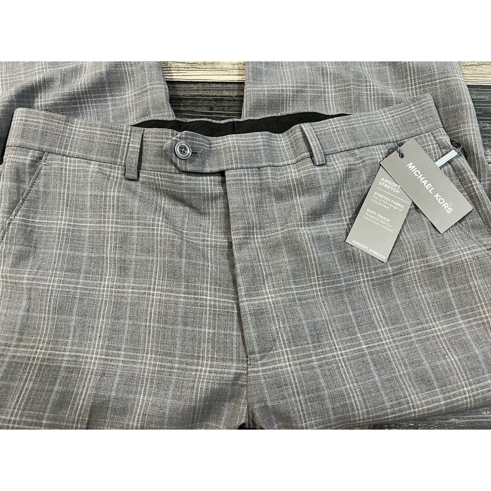 Michael Kors Men's Gray Plaid Airsoft Stretch Suit Pants Size 32/32 Wool‎
